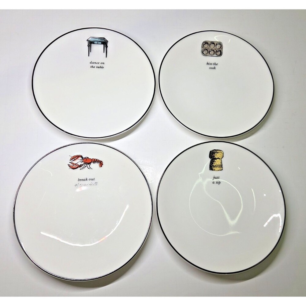 Set Of 4 Lenox Kate Spade Concord Square Cause A Stir Tidbit Canape Plates 5.75"